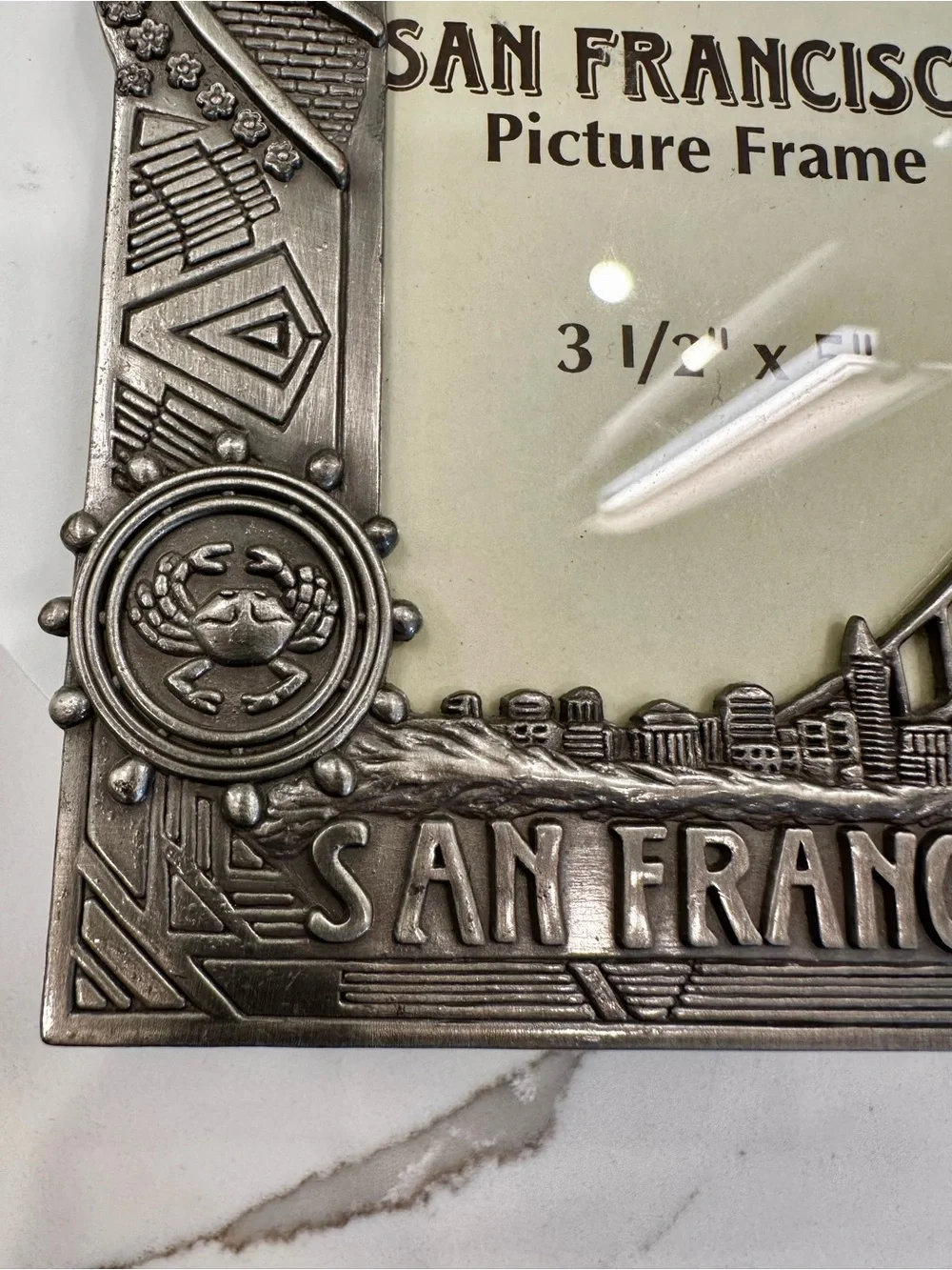 San Francisco Silver/Pewter-Toned MICO Picture Frame, Holds 3.5x5 Photo VGUC